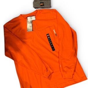NWT Mens Large Timberland PRO Bright Orange Long Sleeve Tee & TimberlandPro hat